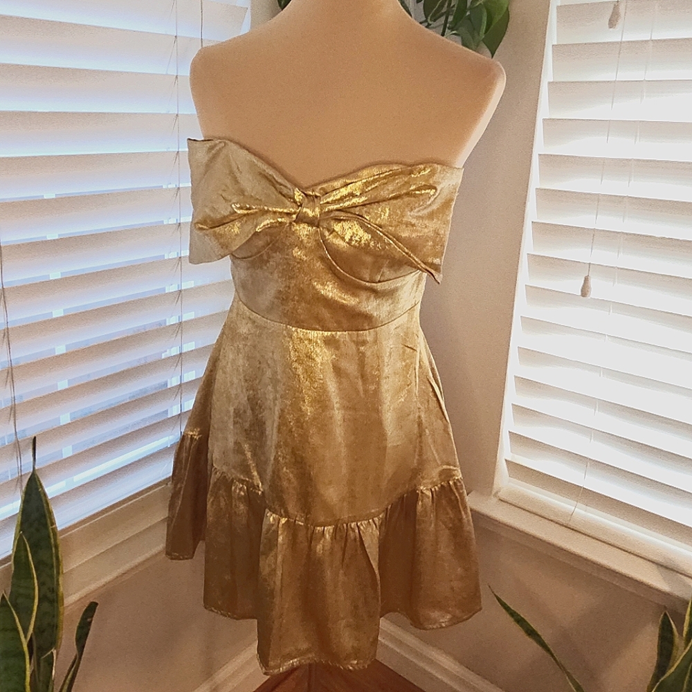 TCEC Gold Strapless Dress With Large Bow
